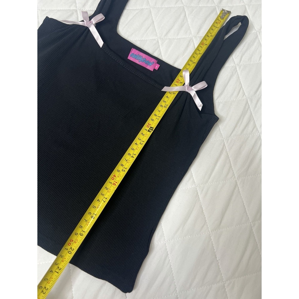 Edikted Bow Tank Top Black Ribbed Coquette Balletcore Y2K Cami Romantic Size M - Picture 5 of 6